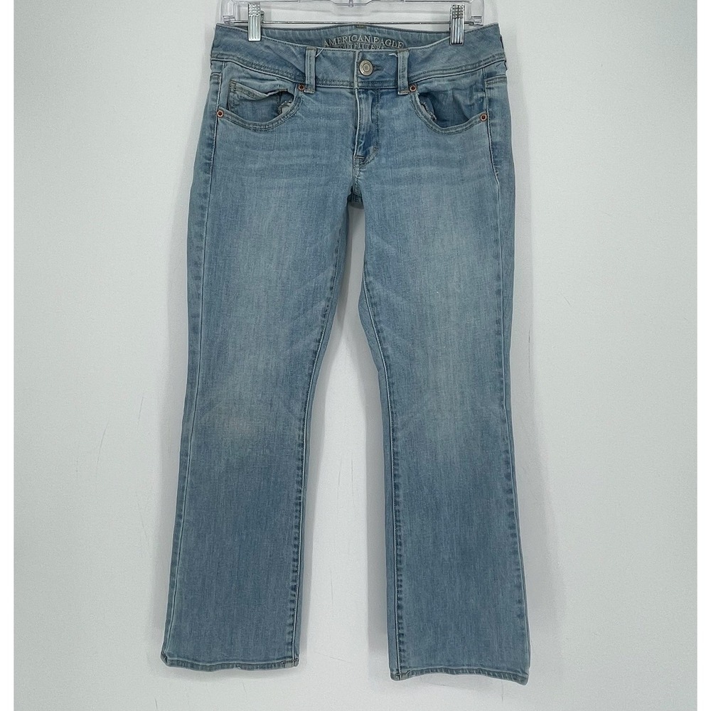 American Eagle AEO Women's Y2K Blue Bootcut Low Rise Denim Jeans Size 6 Short